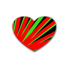 Rays Light Chevron Red Green Black Rubber Coaster (heart)  by Mariart