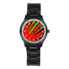 Rays Light Chevron Red Green Black Stainless Steel Round Watch by Mariart