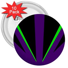 Rays Light Chevron Purple Green Black Line 3  Buttons (10 Pack) 