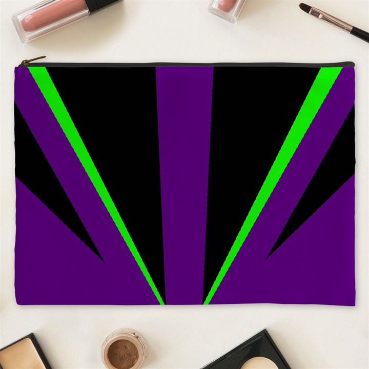 Rays Light Chevron Purple Green Black Line Cosmetic Bag (XXXL) 