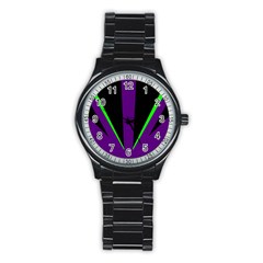 Rays Light Chevron Purple Green Black Line Stainless Steel Round Watch by Mariart