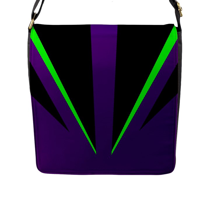 Rays Light Chevron Purple Green Black Line Flap Messenger Bag (L) 