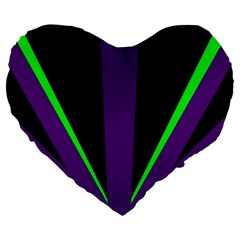 Rays Light Chevron Purple Green Black Line Large 19  Premium Flano Heart Shape Cushions by Mariart