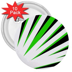 Rays Light Chevron White Green Black 3  Buttons (10 Pack) 