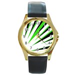 Rays Light Chevron White Green Black Round Gold Metal Watch Front