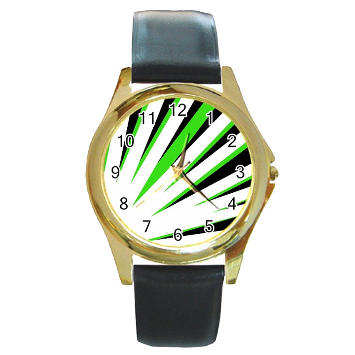 Rays Light Chevron White Green Black Round Gold Metal Watch