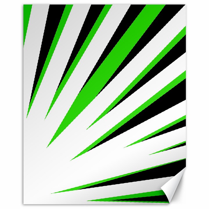 Rays Light Chevron White Green Black Canvas 11  x 14  