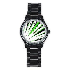 Rays Light Chevron White Green Black Stainless Steel Round Watch by Mariart