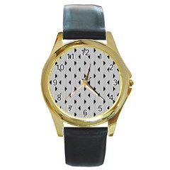 Stripes Line Triangles Vertical Black Round Gold Metal Watch by Mariart