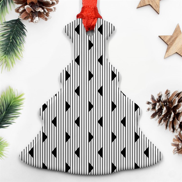 Stripes Line Triangles Vertical Black Christmas Tree Ornament (Two Sides)