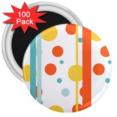 Stripes Dots Line Circle Vertical Yellow Red Blue Polka 3  Magnets (100 Pack) by Mariart