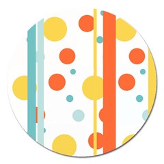 Stripes Dots Line Circle Vertical Yellow Red Blue Polka Magnet 5  (round) by Mariart