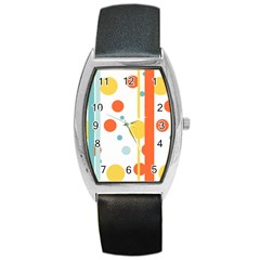 Stripes Dots Line Circle Vertical Yellow Red Blue Polka Barrel Style Metal Watch by Mariart