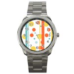 Stripes Dots Line Circle Vertical Yellow Red Blue Polka Sport Metal Watch Front