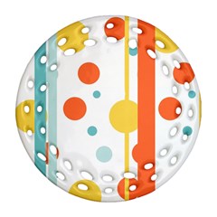 Stripes Dots Line Circle Vertical Yellow Red Blue Polka Ornament (round Filigree) by Mariart