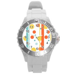 Stripes Dots Line Circle Vertical Yellow Red Blue Polka Round Plastic Sport Watch (l) by Mariart