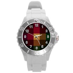 Stripes Plaid Color Round Plastic Sport Watch (l)