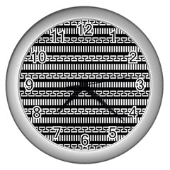 Tribal Stripes Black White Wall Clocks (silver) 