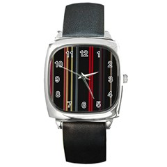 Stripes Line Black Red Square Metal Watch by Mariart