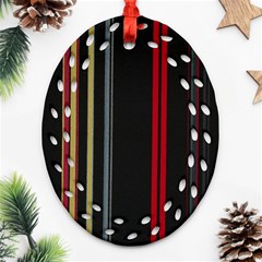 Stripes Line Black Red Ornament (oval Filigree) by Mariart