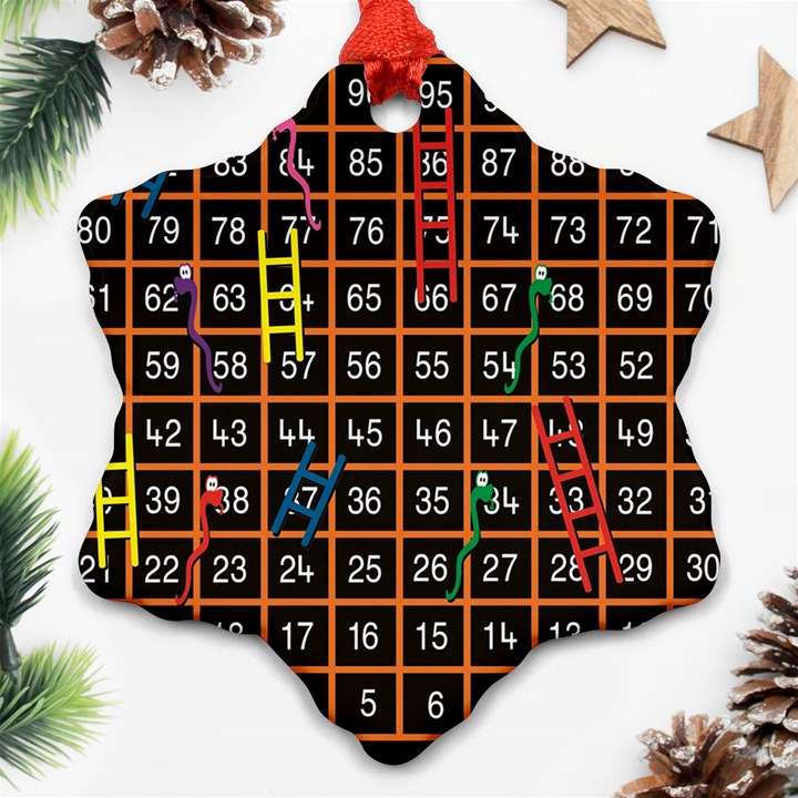 Snakes Ladders Game Plaid Number Ornament (Snowflake)