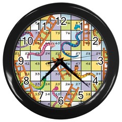 Snakes Ladders Game Board Wall Clocks (black) by Mariart