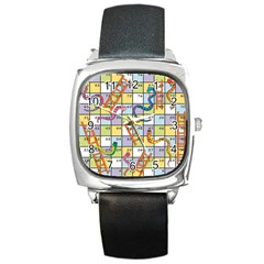 Snakes Ladders Game Board Square Metal Watch by Mariart