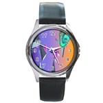 Triangle Wave Rainbow Round Metal Watch Front