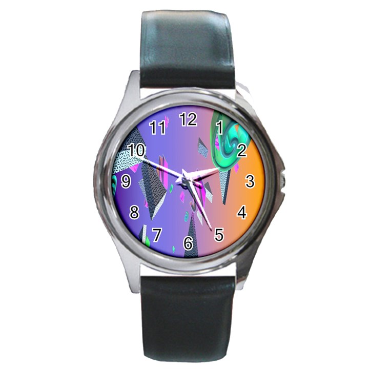 Triangle Wave Rainbow Round Metal Watch