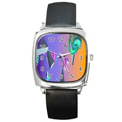 Triangle Wave Rainbow Square Metal Watch by Mariart