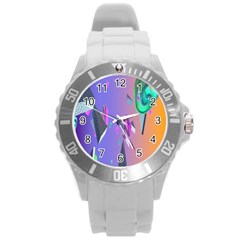 Triangle Wave Rainbow Round Plastic Sport Watch (l) by Mariart