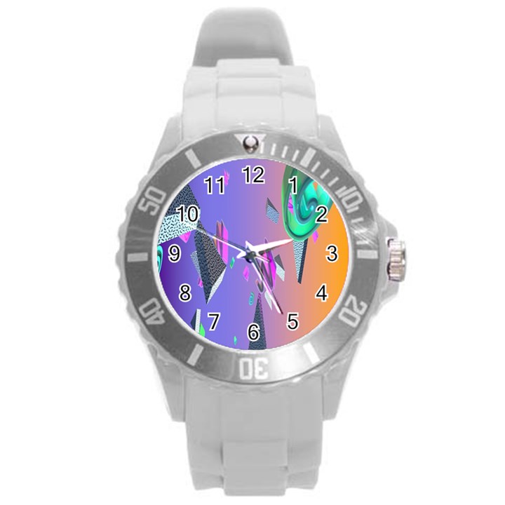 Triangle Wave Rainbow Round Plastic Sport Watch (L)