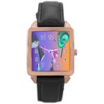 Triangle Wave Rainbow Rose Gold Leather Watch  Front