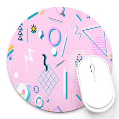 Vintage Unique Graphics Memphis Style Geometric Round Mousepads by Mariart