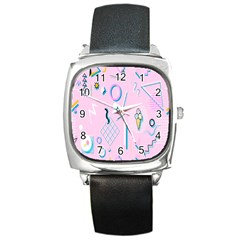 Vintage Unique Graphics Memphis Style Geometric Square Metal Watch