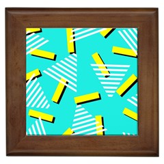 Vintage Unique Graphics Memphis Style Geometric Triangle Line Cube Yellow Green Blue Framed Tiles by Mariart