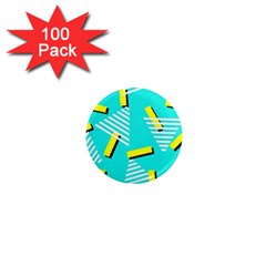 Vintage Unique Graphics Memphis Style Geometric Triangle Line Cube Yellow Green Blue 1  Mini Magnets (100 Pack)  by Mariart