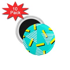 Vintage Unique Graphics Memphis Style Geometric Triangle Line Cube Yellow Green Blue 1 75  Magnets (10 Pack) 