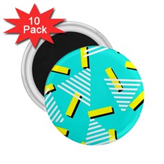 Vintage Unique Graphics Memphis Style Geometric Triangle Line Cube Yellow Green Blue 2 25  Magnets (10 Pack)  by Mariart