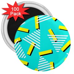 Vintage Unique Graphics Memphis Style Geometric Triangle Line Cube Yellow Green Blue 3  Magnets (100 Pack) by Mariart