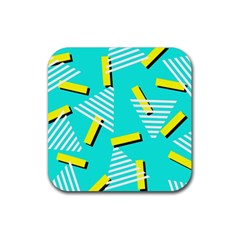 Vintage Unique Graphics Memphis Style Geometric Triangle Line Cube Yellow Green Blue Rubber Coaster (square) 