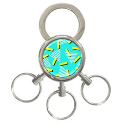 Vintage Unique Graphics Memphis Style Geometric Triangle Line Cube Yellow Green Blue 3-ring Key Chains by Mariart