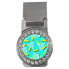 Vintage Unique Graphics Memphis Style Geometric Triangle Line Cube Yellow Green Blue Money Clips (cz) 