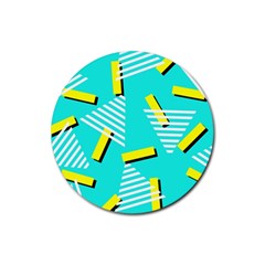 Vintage Unique Graphics Memphis Style Geometric Triangle Line Cube Yellow Green Blue Rubber Round Coaster (4 Pack)  by Mariart