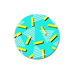 Vintage Unique Graphics Memphis Style Geometric Triangle Line Cube Yellow Green Blue Magnet 3  (round) by Mariart