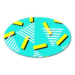 Vintage Unique Graphics Memphis Style Geometric Triangle Line Cube Yellow Green Blue Oval Magnet by Mariart