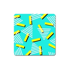 Vintage Unique Graphics Memphis Style Geometric Triangle Line Cube Yellow Green Blue Square Magnet