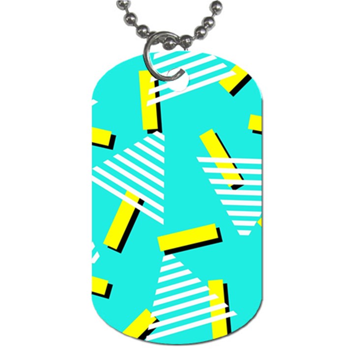 Vintage Unique Graphics Memphis Style Geometric Triangle Line Cube Yellow Green Blue Dog Tag (One Side)