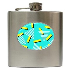 Vintage Unique Graphics Memphis Style Geometric Triangle Line Cube Yellow Green Blue Hip Flask (6 Oz) by Mariart