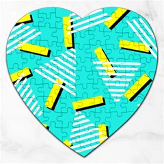 Vintage Unique Graphics Memphis Style Geometric Triangle Line Cube Yellow Green Blue Jigsaw Puzzle (heart) by Mariart